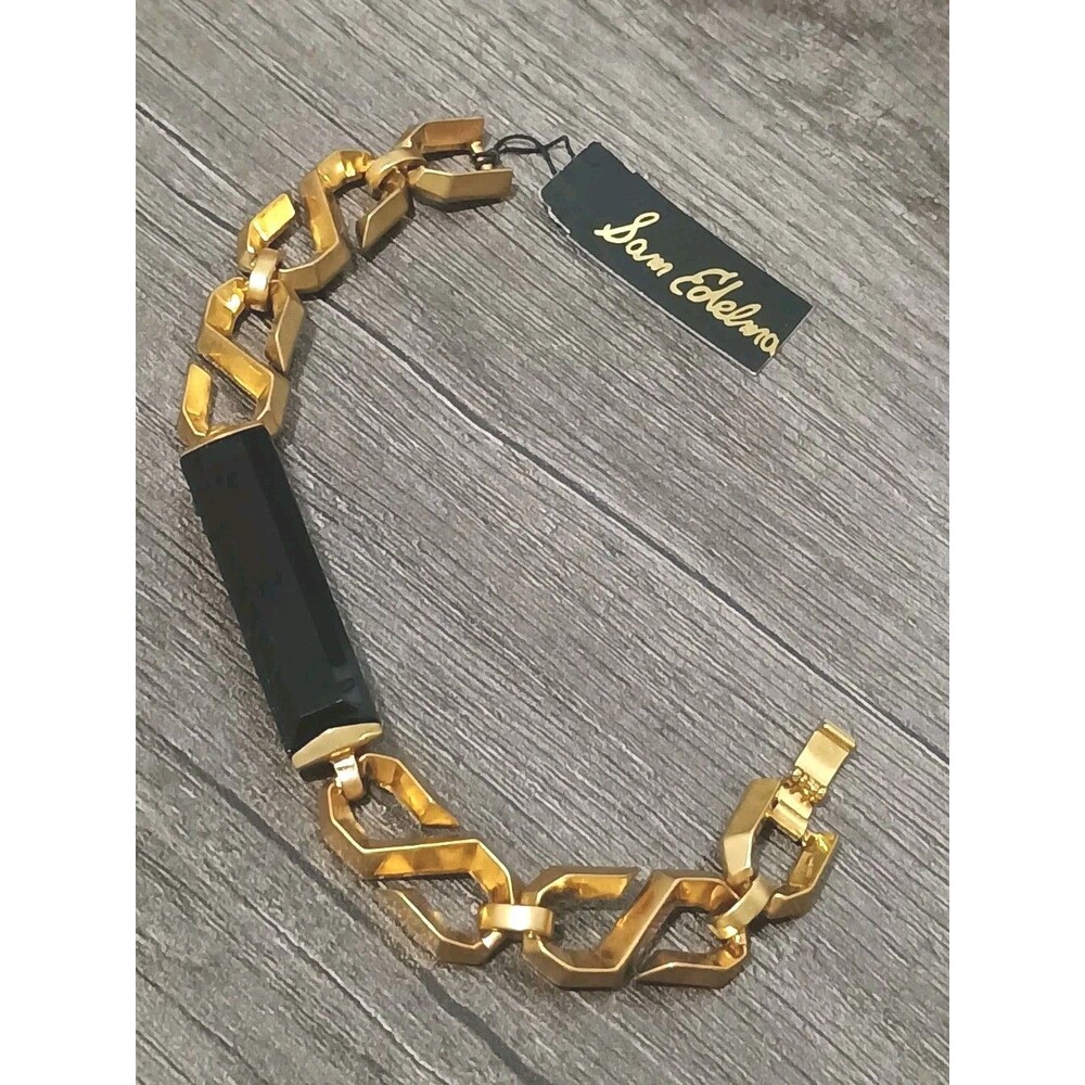 Sam Edelman ID Bracelet Black Gold Tone Link Mens New